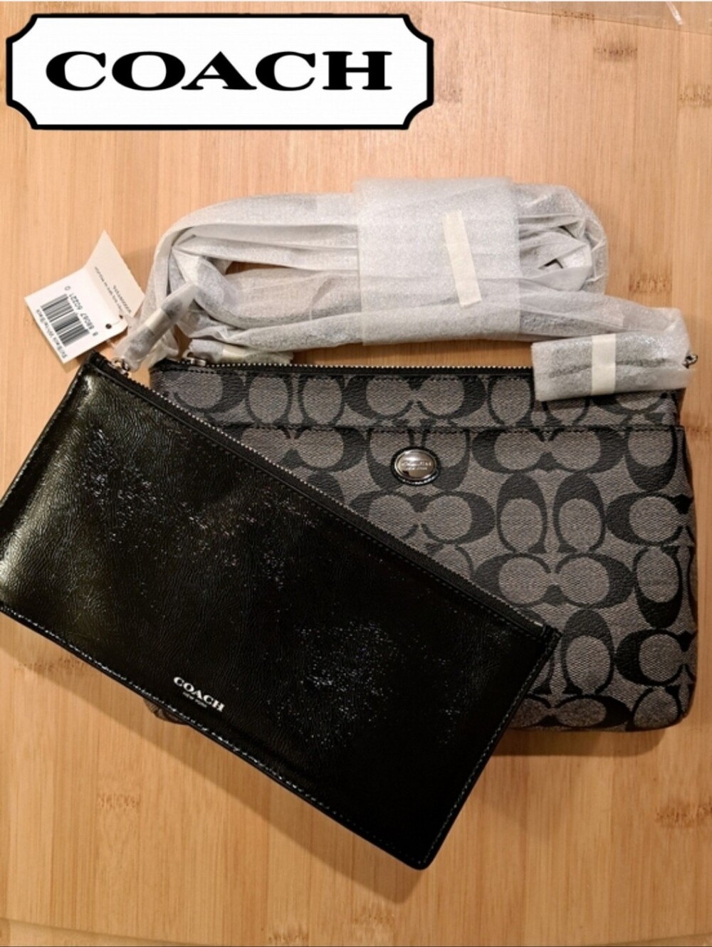 🔥COACH Peyton Signature E/W Swingpack W/Pouch, Crossbody Strap, Black/Grey NEW!